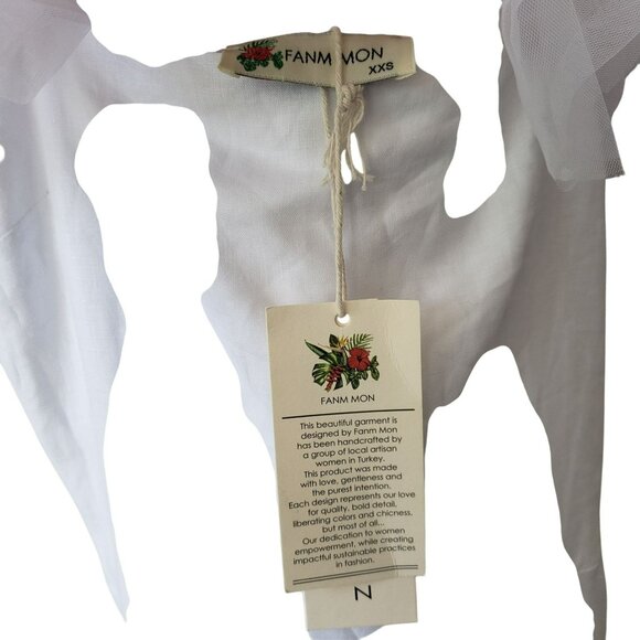 NEW Fanm Mon Giamba White Dress Embroidered Hem Tulle Puff Sleeve XXS - Picture 11 of 13